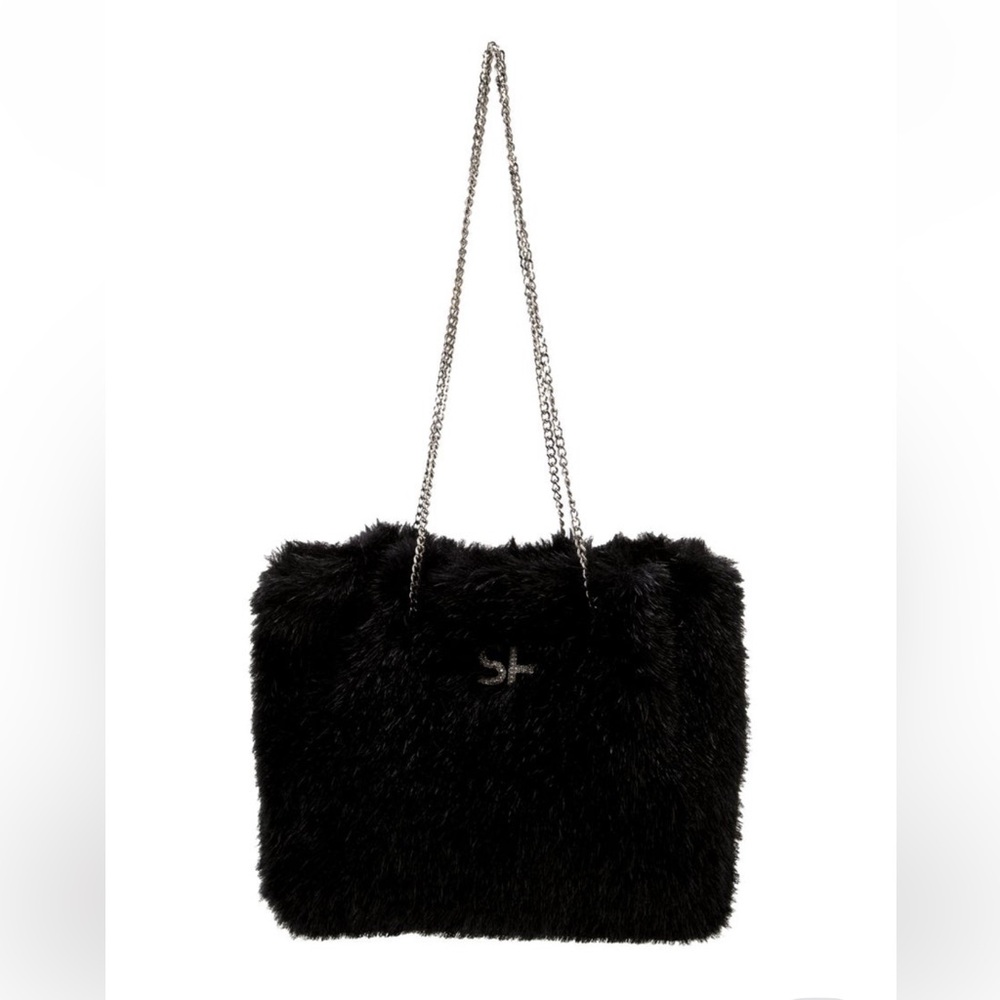 VINTAGE SONIA RYKIEL Faux Fur Shoulder Bag w/ Silver Chain Strap